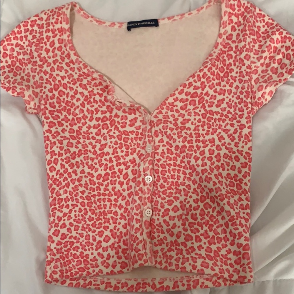 Brandy Melville Pink Coral Leopard Print Button-Up Top